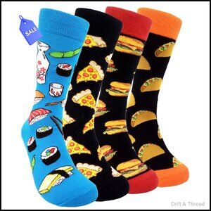Funny Novelty Dress Socks for Men, 4 Pairs Cotton Blend Crew Length